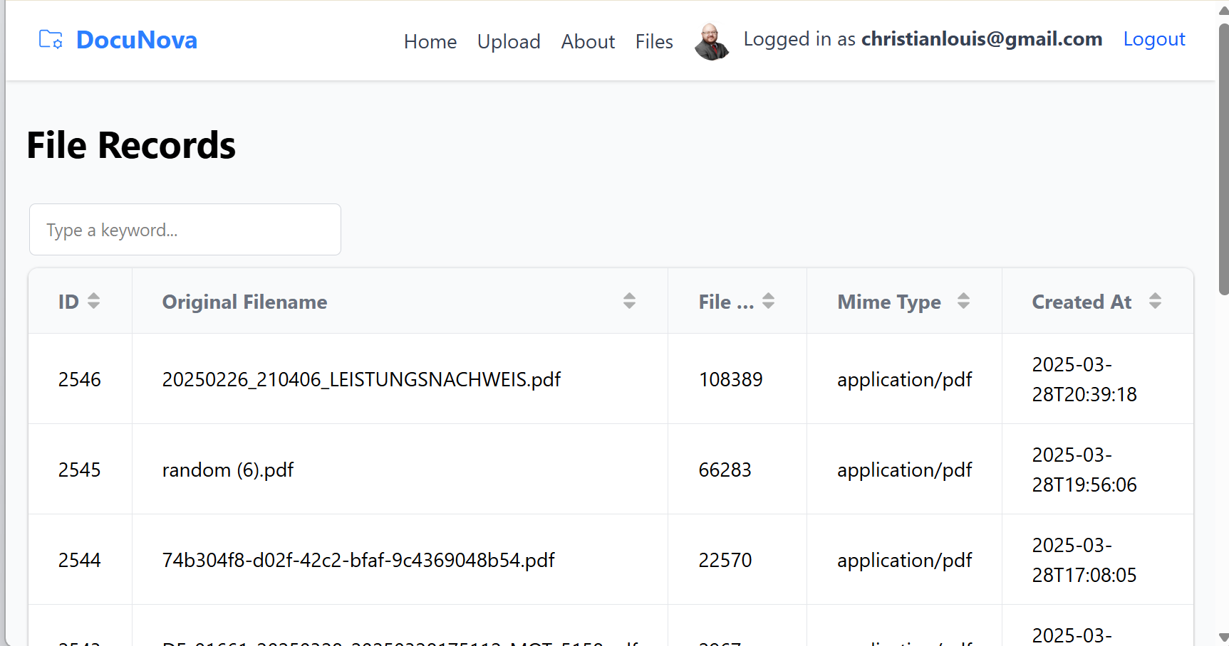 DocuNova Files View