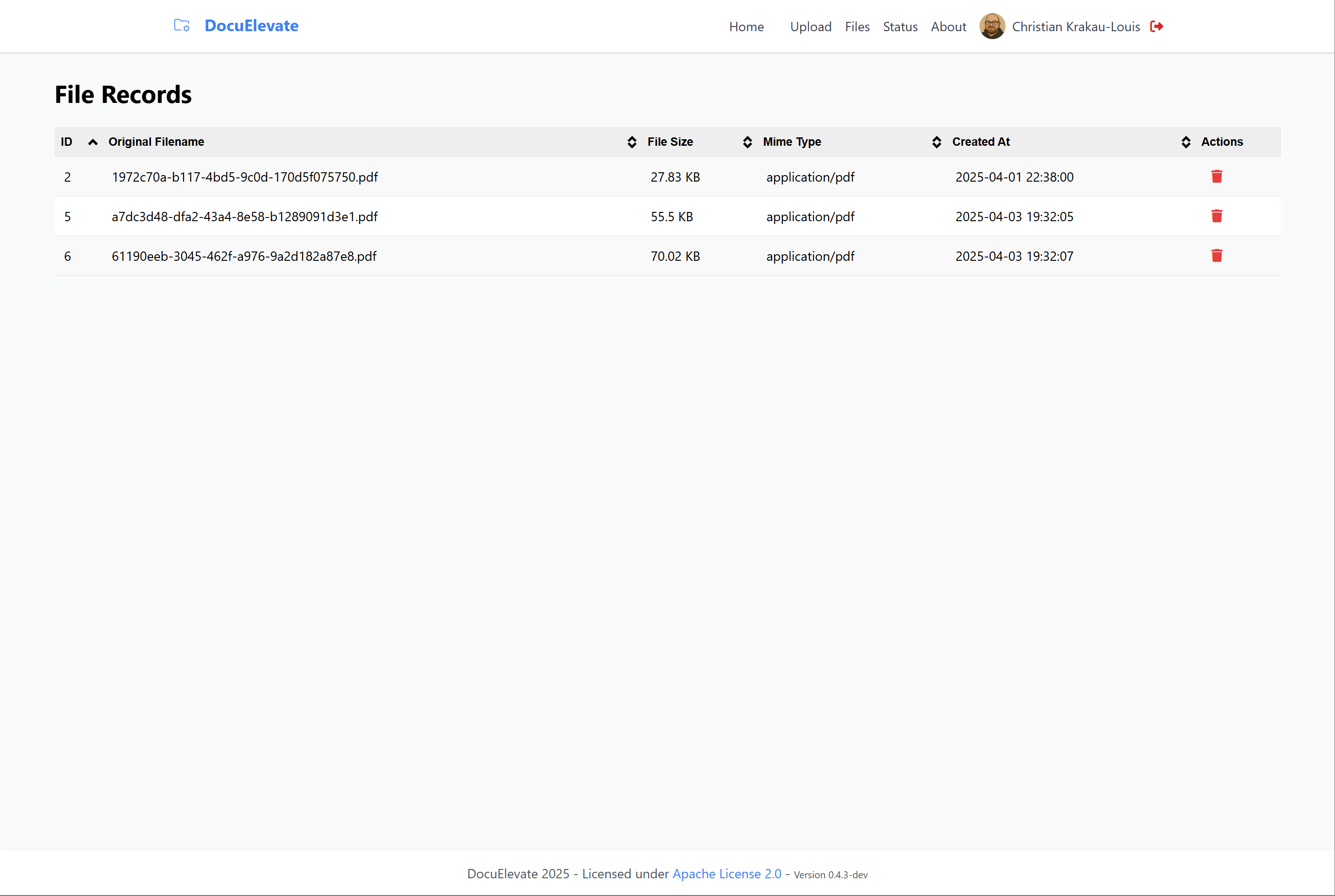 DocuElevate Files View